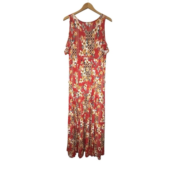 TORRID Women's Super Soft Orange Red Floral Cold Shoulder Surplice Maxi Dress‎ 1 - Picture 4 of 14